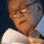 File photo of Uruguayan writer Mario Benedetti the presentation of a book in Montevideo